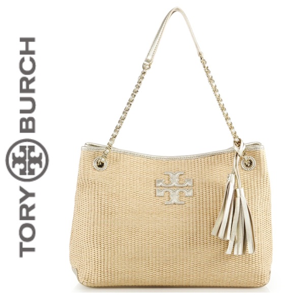 Tory Burch Handbags - Tory Burch Thea Metallic Straw Chain Shoulder Bag